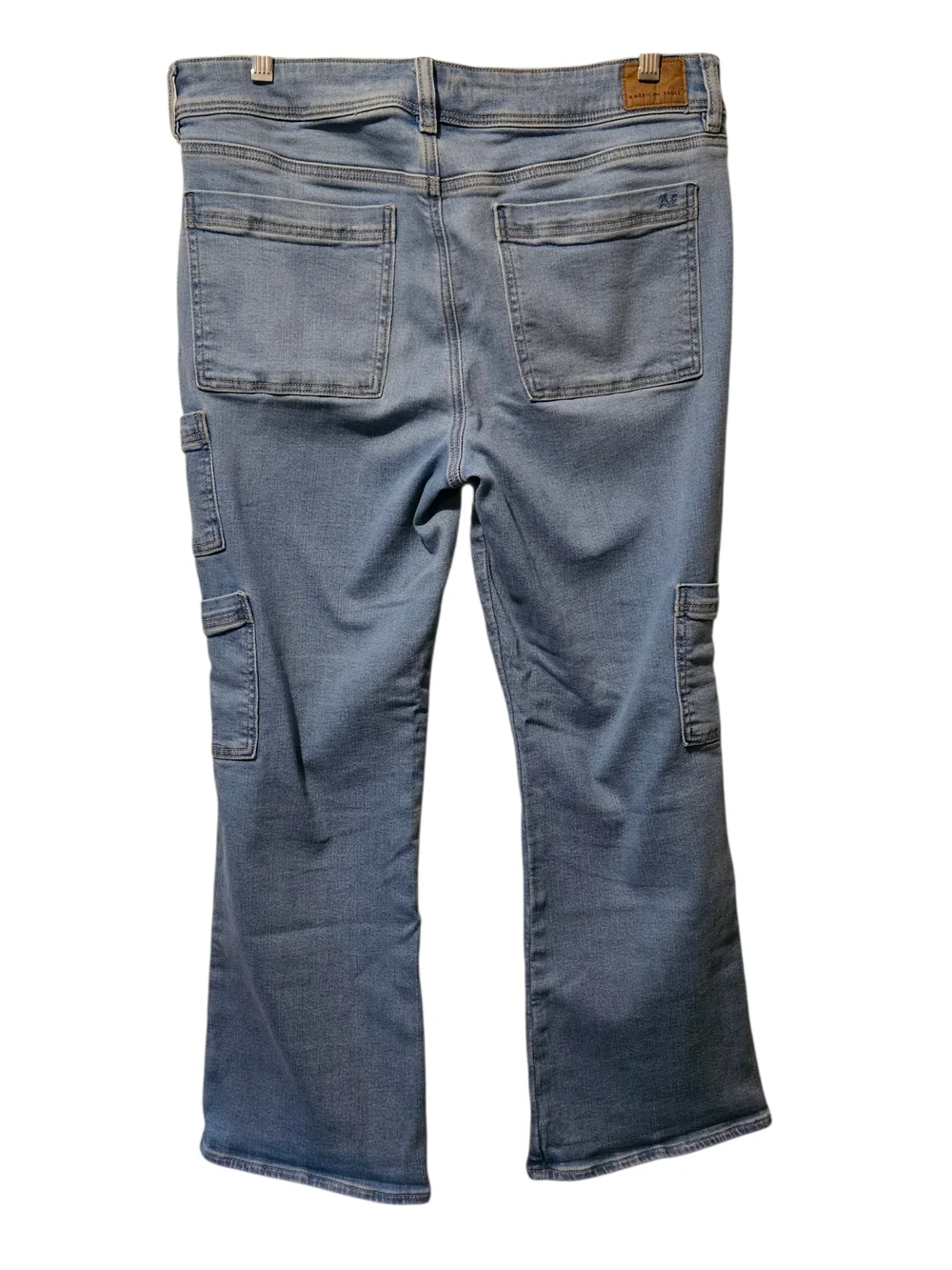 American Eagle Outfitters Light Blue Flare Cargo Jeans Kick Boot Size 12 X-Short - Picture 2 of 8